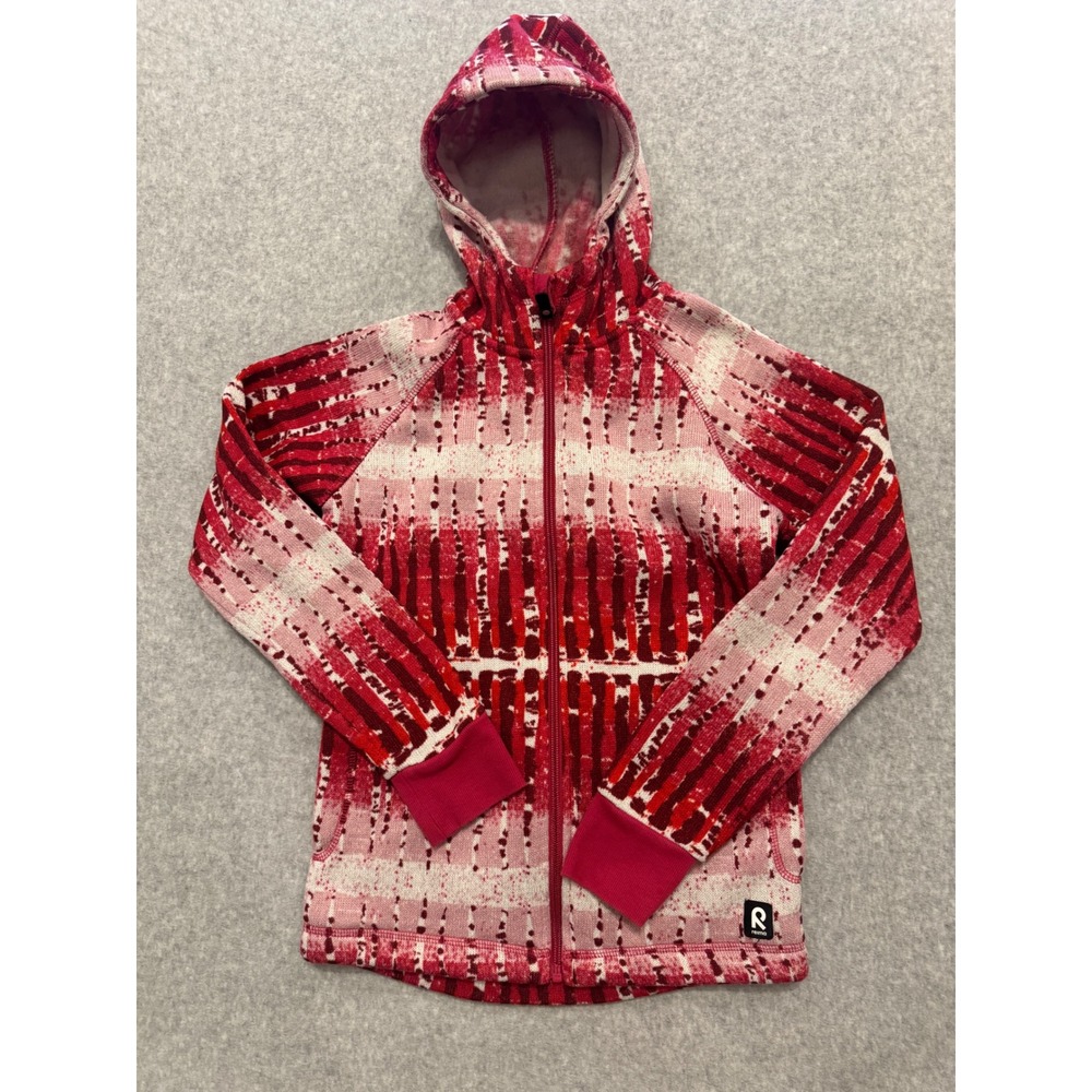 Reima Kids Red Pink Abstract Stripe Hooded Fleece Jacket Size 11Y 146 cm